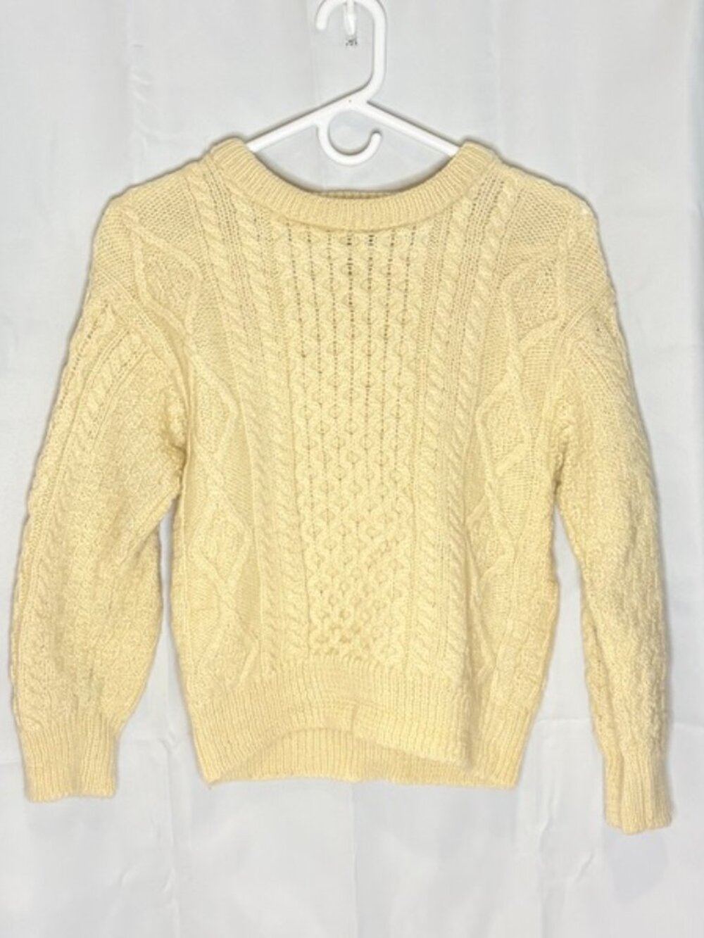Aran Crafts Ireland 100% Wool Cable Knit Fisherman Sweater Cream Size S